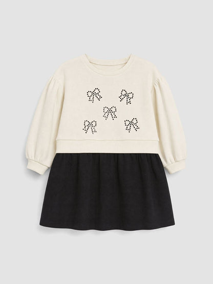 Girls Cream Bow Detail Sweatshirt & Black Skirt Set