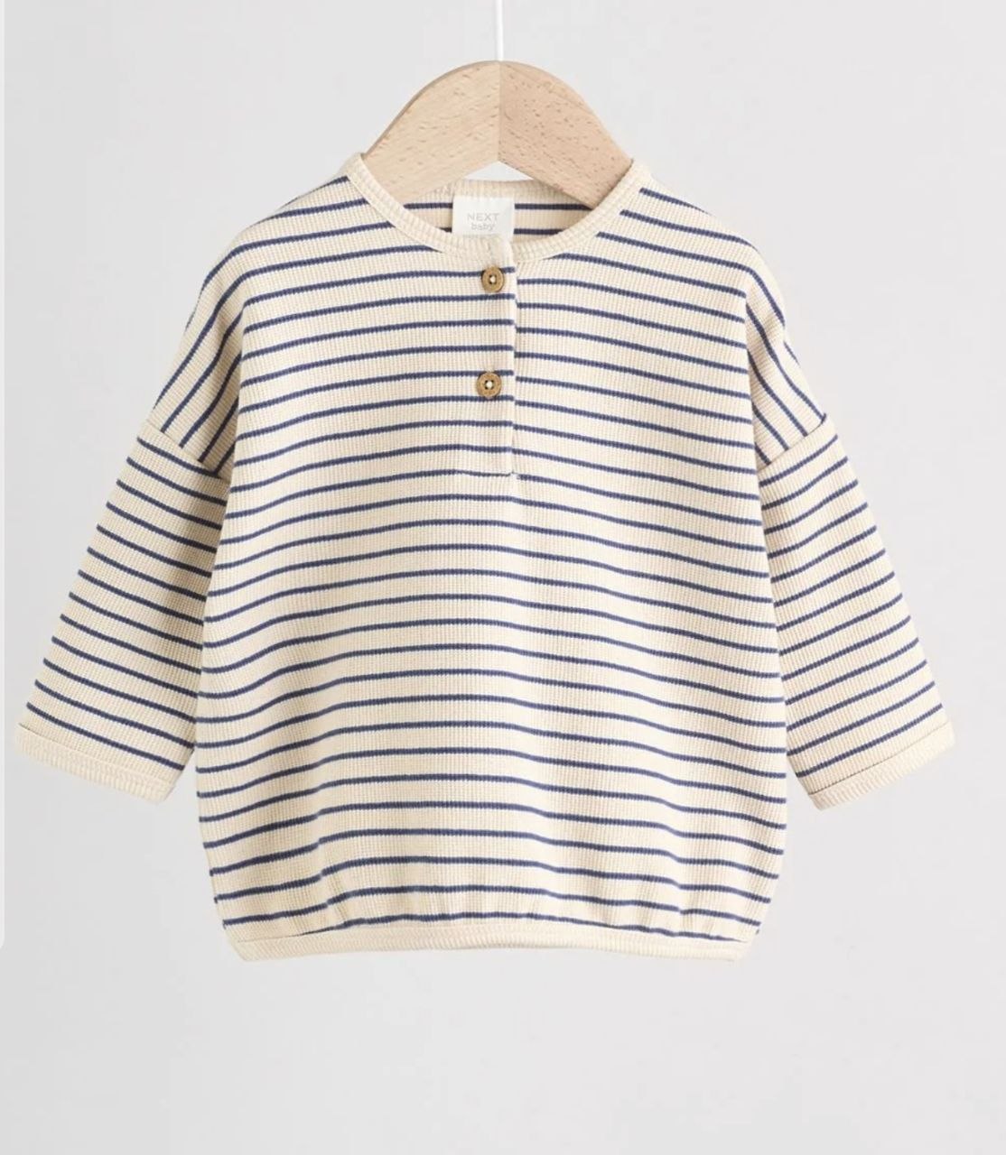 Next Baby Cream & Navy Striped Ribbed Henley Top