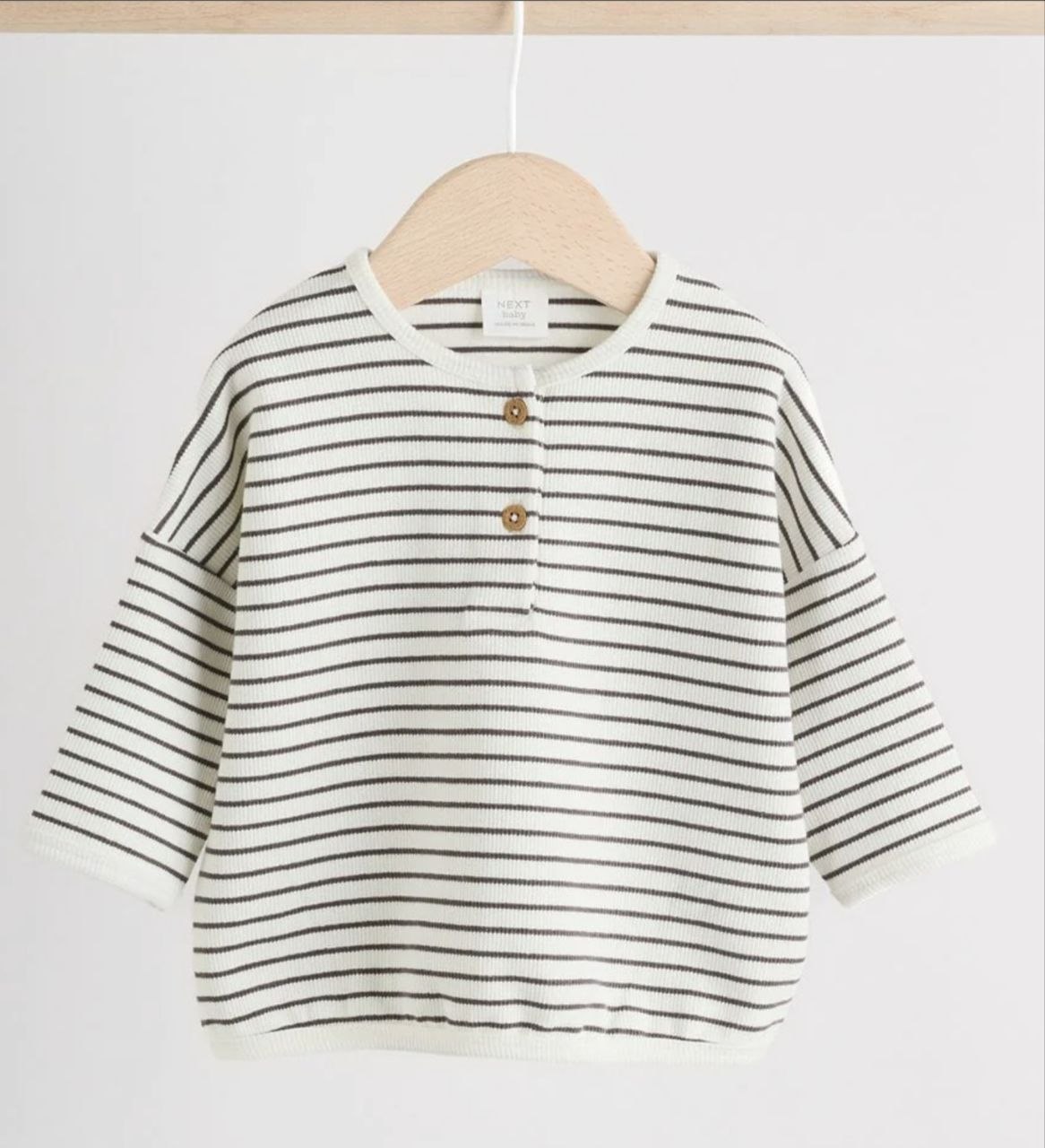 Next Baby White & Black Striped Ribbed Henley Top