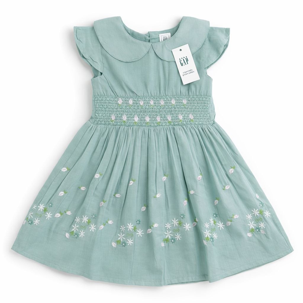 Baby Girls Mint Green Floral Embroidered Dress