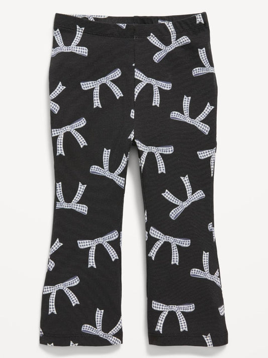 Girls Black Bow Print Flared Leggings