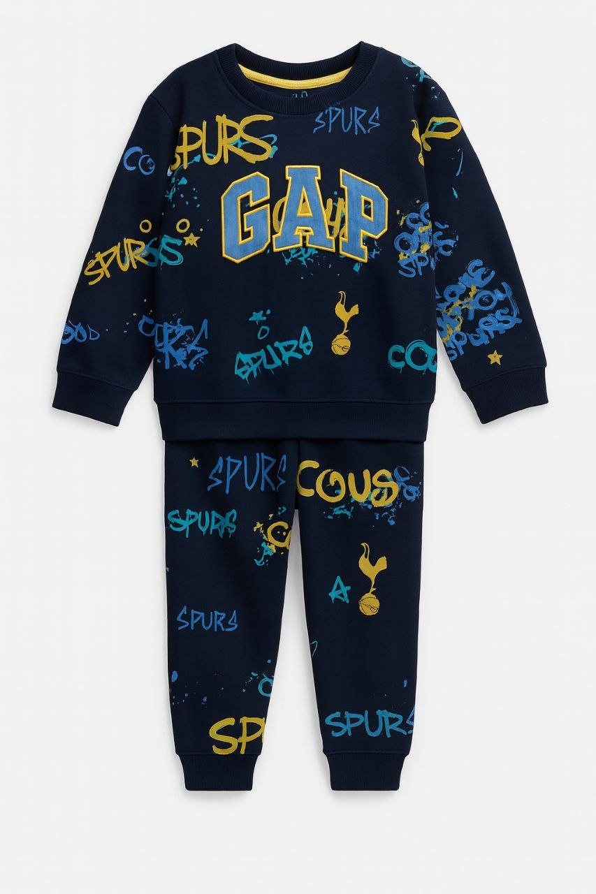 Kids Navy Blue Graphic Tracksuit Set | Premium Sweatshirt & Jogger Co-Ord | Boys Winter Wear