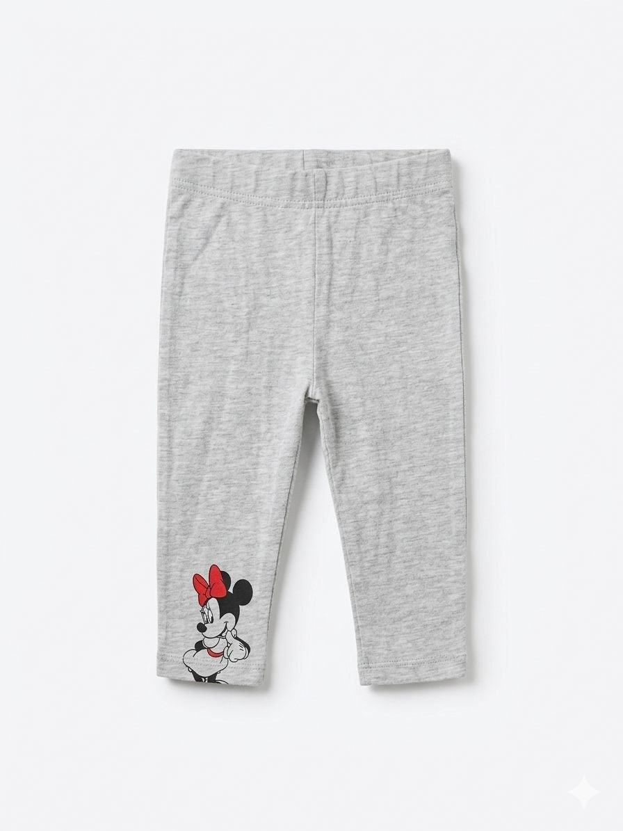 Girls Grey Cartoon Print Leggings – Soft Cotton Stretch Pants