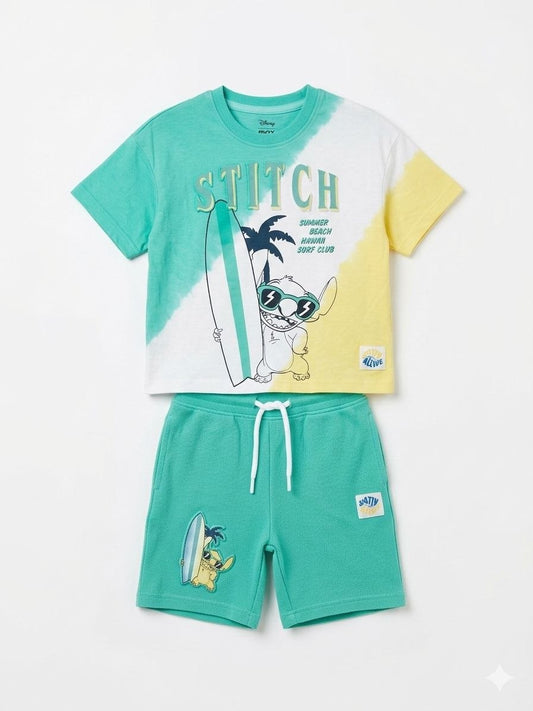 Boys Stitch Cotton Co-ord Set – Surf Print T-Shirt & Shorts (2-Piece Summer Outfit)