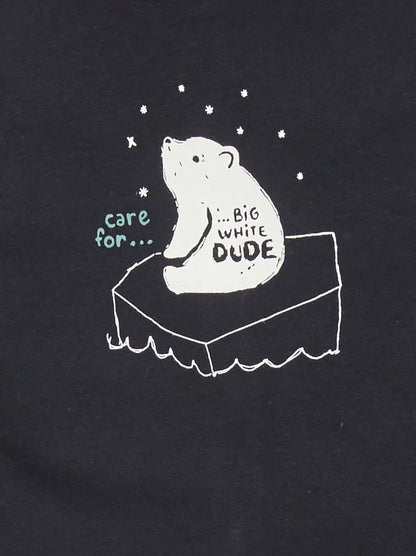 Kids Black High Neck T-Shirt with Cute Bear Print | Soft Cotton Winter Top