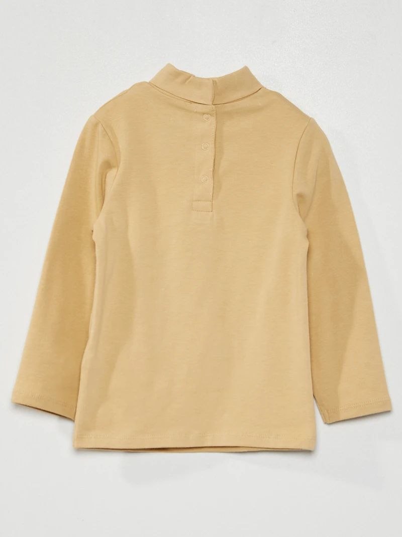 Kids Beige High Neck T-Shirt with Hedgehog Print | Soft Cotton Full Sleeve Winter Top