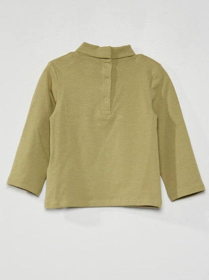 Olive High Neck T-Shirt – “Petit Explorateur” Printed Winter Top