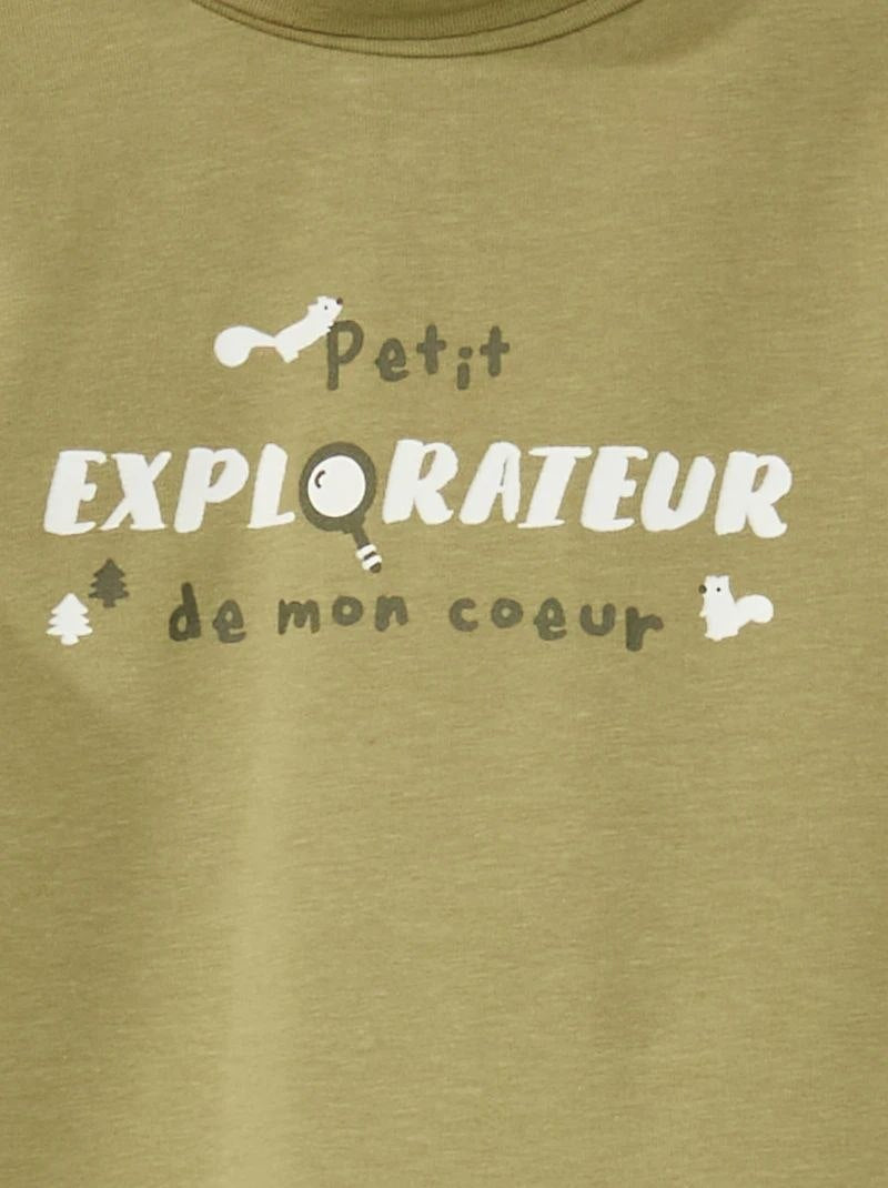 Olive High Neck T-Shirt – “Petit Explorateur” Printed Winter Top