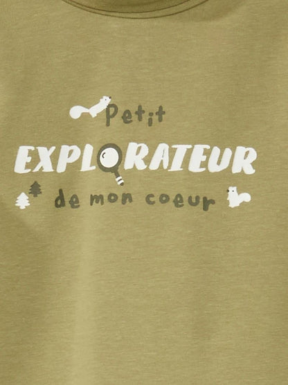 Olive High Neck T-Shirt – “Petit Explorateur” Printed Winter Top