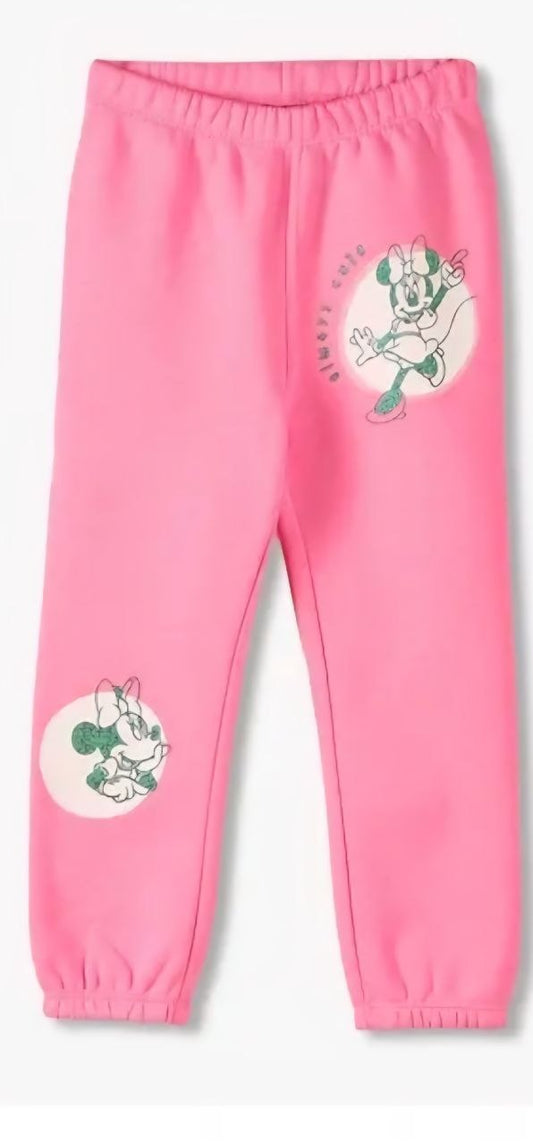 Bright Pink Kids Jogger Pants with Cartoon Print – Soft Cotton Winter Bottoms