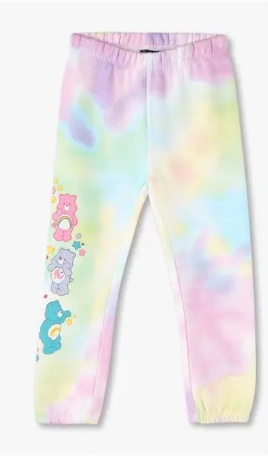 Pastel Tie-Dye Kids Jogger Pants with Cute Bear Print – Soft Cotton Rainbow Bottoms