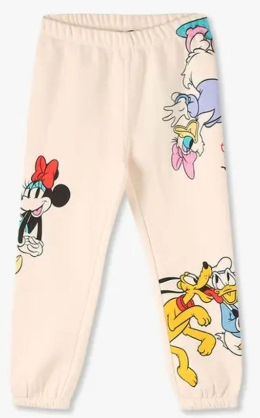 Beige Kids Jogger Pants with Cartoon Character Print – Soft Cotton Casual Bottoms