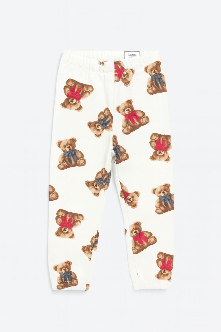 Ivory Teddy Print Kids Jogger Pants – Soft Cotton Cute Bear Bottoms