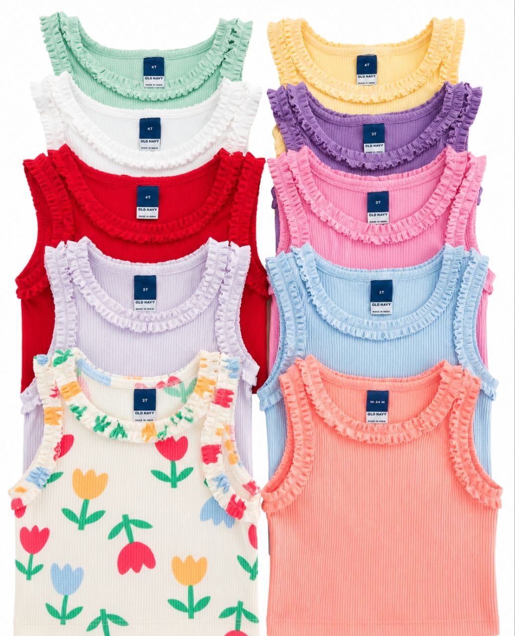 Girls Ribbed Ruffle Tank Tops – Set of 3 RANDOM COLOR