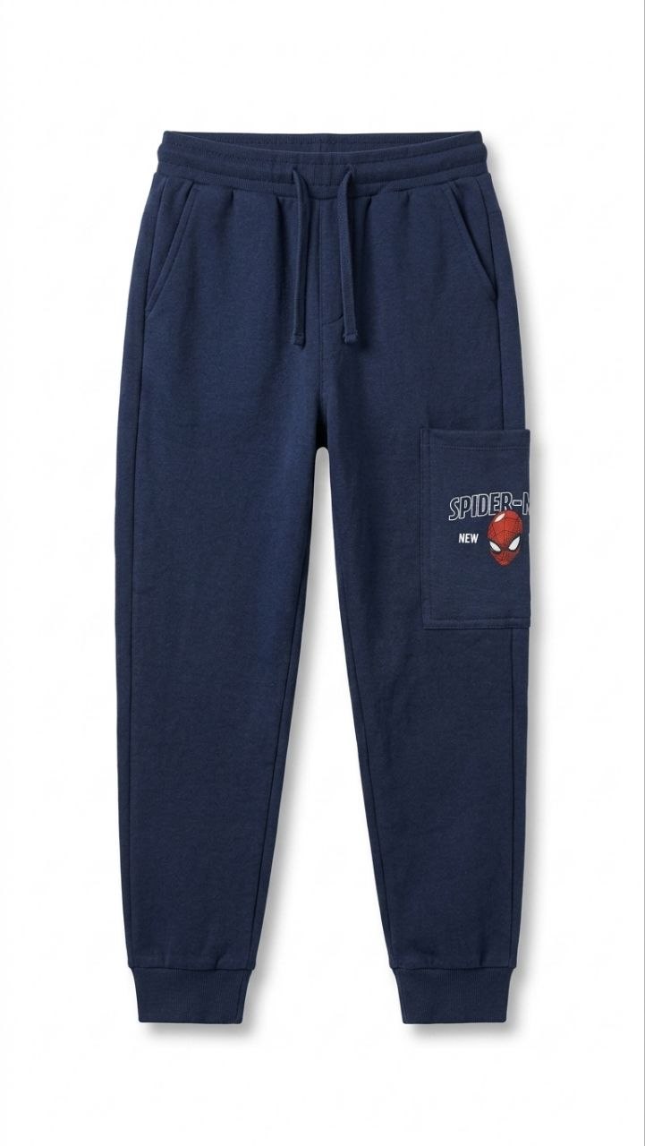 Marvel Spider-Man Boys Navy Blue Cargo Jogger Pants | Cotton Track Pants for Kids