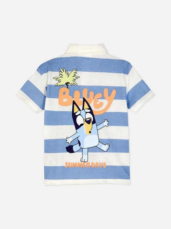 Bluey Boys’ Striped Polo T-Shirt – Blue & White