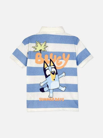 Bluey Boys’ Striped Polo T-Shirt – Blue & White