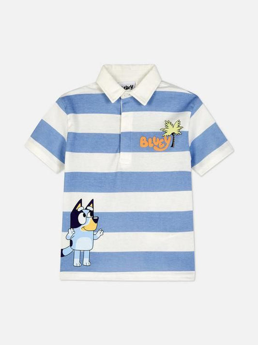 Bluey Boys’ Striped Polo T-Shirt – Blue & White