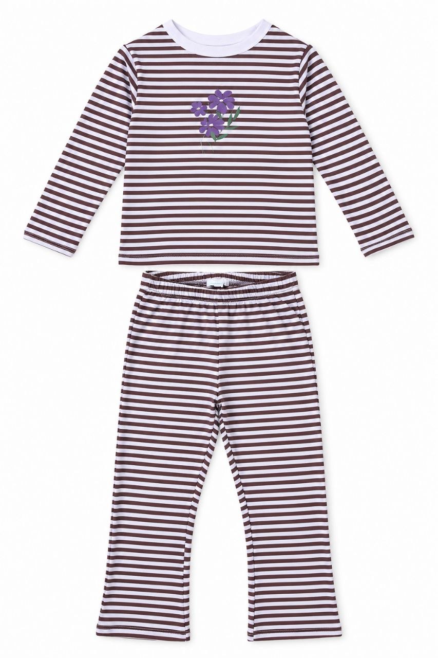 Brown Stripe Floral Girls 2-Piece Lounge Set