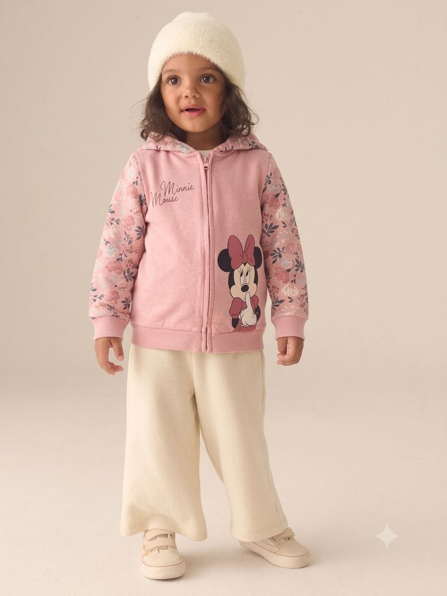 Girls Pink Minnie Mouse Hooded Zip-Up Jacket