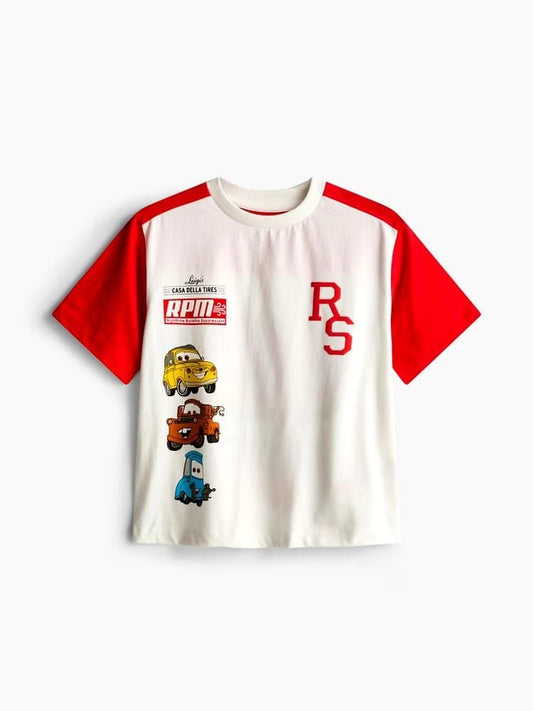 Boys Racing Cars Graphic Raglan T-Shirt – Red & White