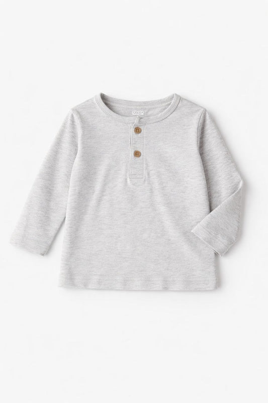 Baby Essentials Cotton Henley T-Shirt – Soft Grey