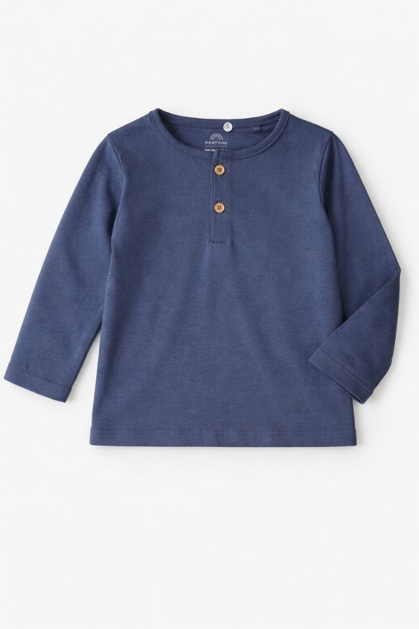 Baby Cotton Henley T-Shirt – Classic Navy Blue
