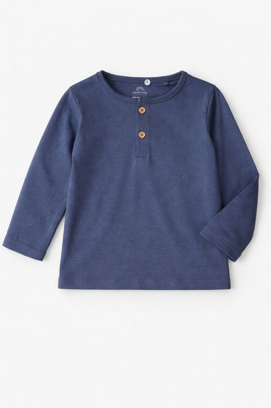 Baby Cotton Henley T-Shirt – Classic Navy Blue