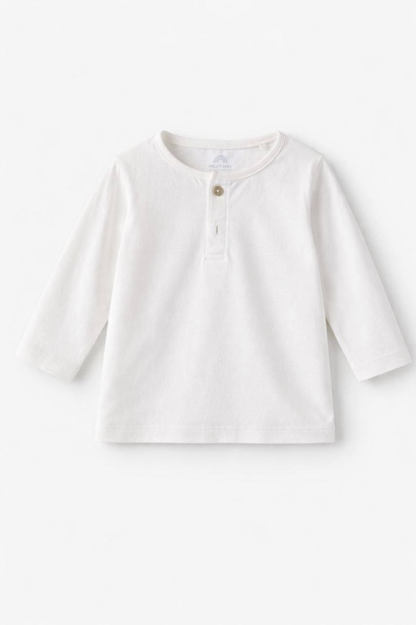 Baby Classic Cotton Henley T-Shirt – Pure White