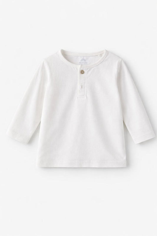 Baby Classic Cotton Henley T-Shirt – Pure White