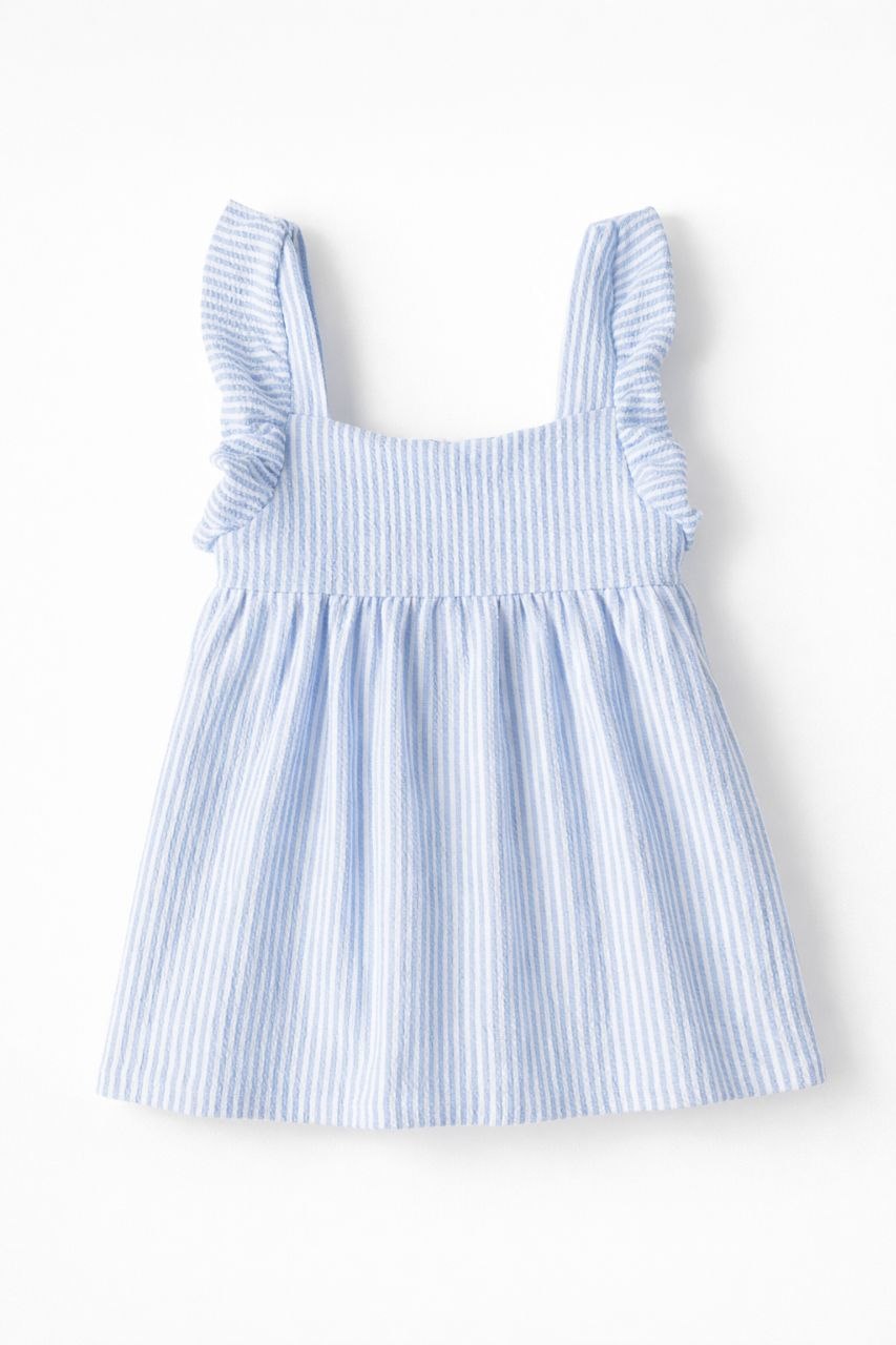 Girls Blue Stripe Frill Strap Dress – Cotton Summer Dress