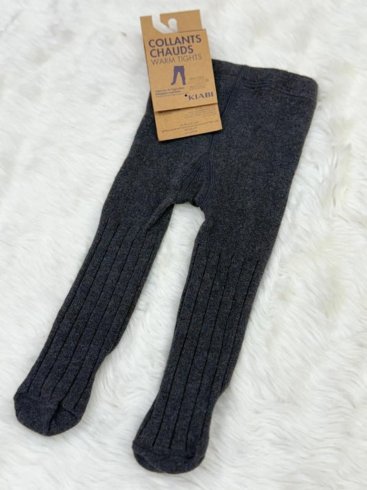 Kids Ribbed Thermal Warm Footed Tights – Charcoal Grey | Winter Stockings for Girls