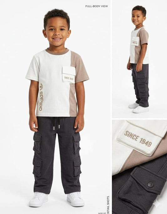 Urban Explorer Kids Co-ord Set – Colorblock Tee & Cargo Pants
