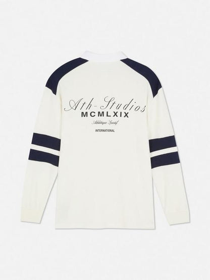 Kids Long Sleeve Polo T-Shirt – White with Navy Contrast Sleeves | Smart Casual Cotton Tee