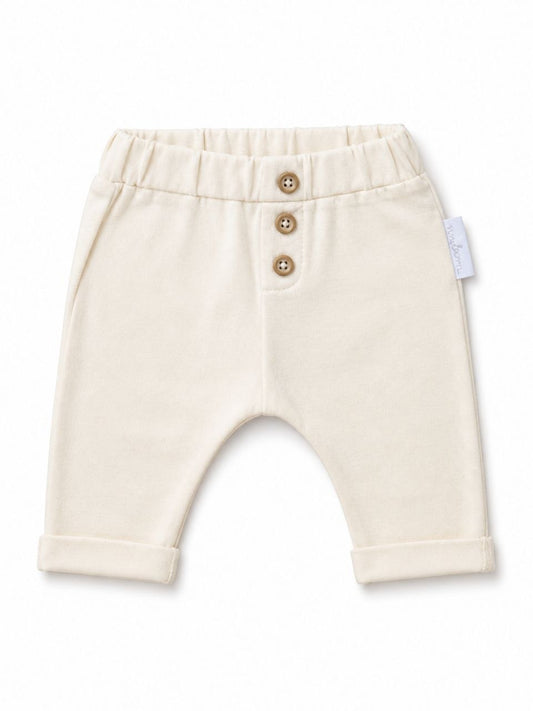 Cream Cotton Baby Pants – Soft Elastic Waist Everyday Bottoms