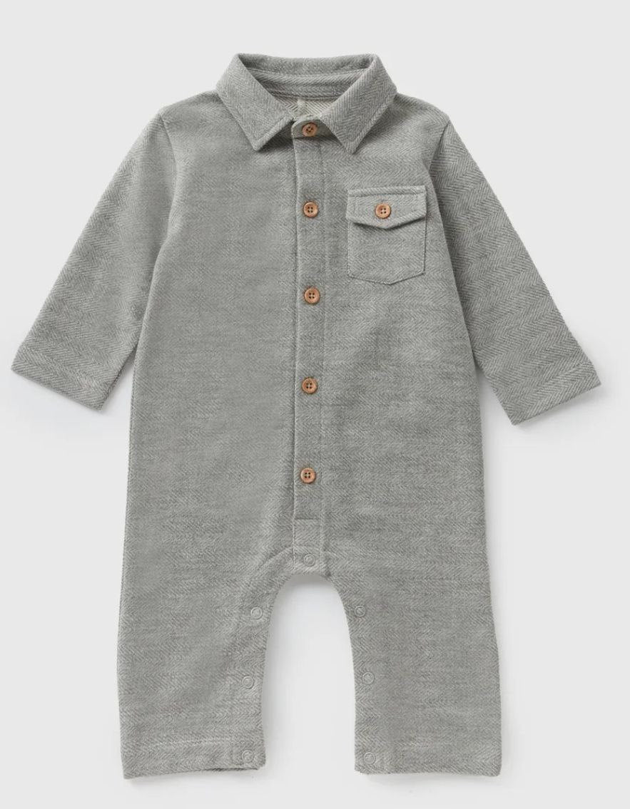 Baby Romper With collared & Pocket for Unisex Baby (Steel Grey)