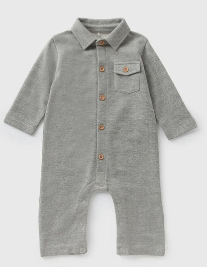 Baby Romper With collared & Pocket for Unisex Baby (Steel Grey)