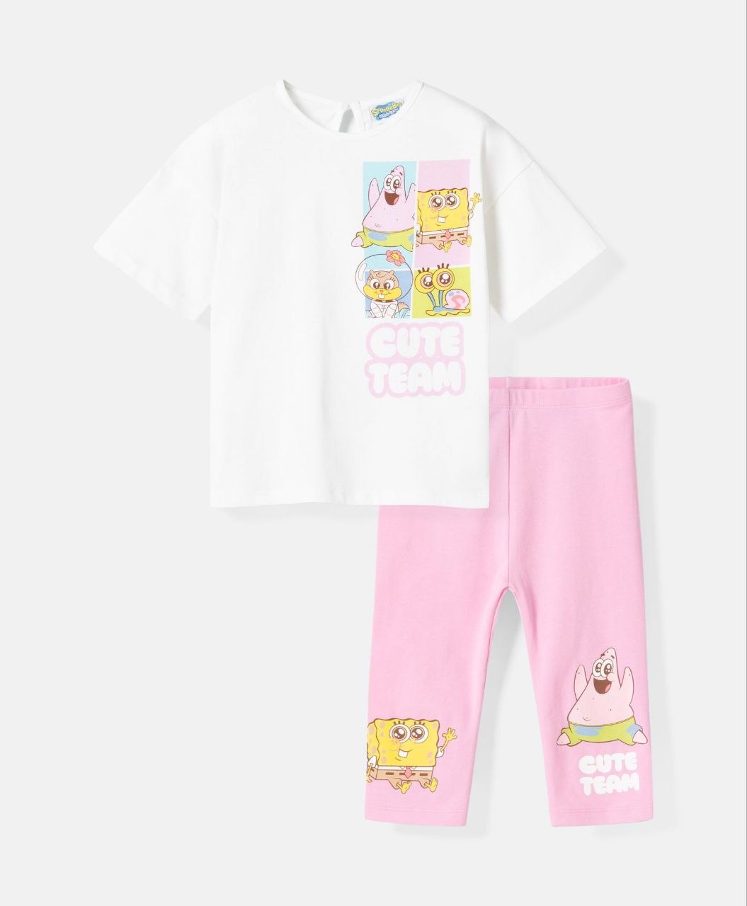SpongeBob SquarePants Girls Cotton Co-Ord Set – Cute Team T-Shirt & Capri Leggings | 2-Piece Outfit
