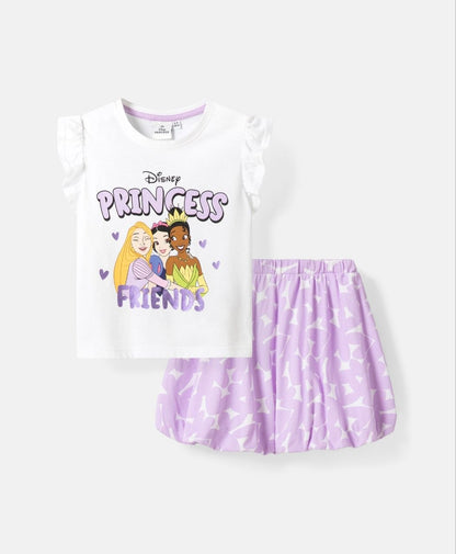 Disney Princess Girls Top & Skirt Set – Princess Friends Cotton Outfit | 2-Piece Summer Dress Set