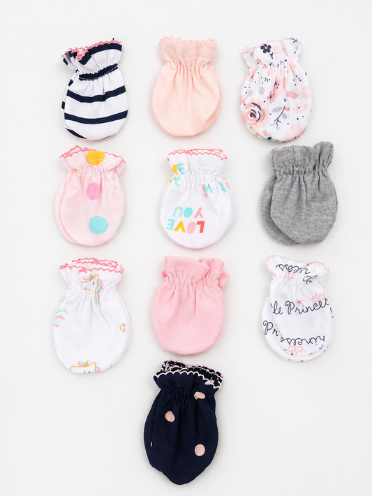 Soft Cotton Baby Mittens Set – 5 Pack (Random color)