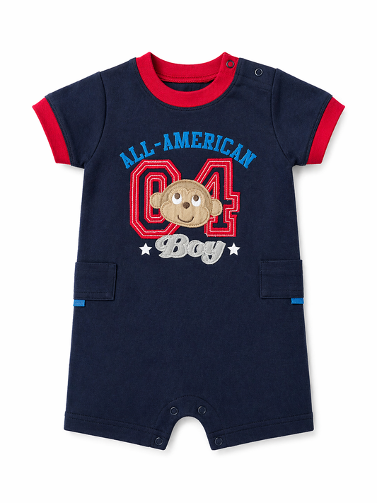 All-American Baby Romper – Navy Cotton “04 Boy” Onesie