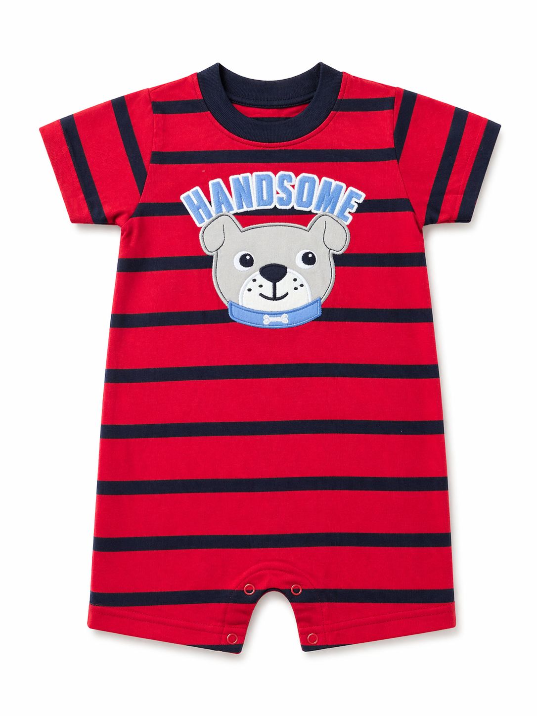Handsome Bear Baby Romper – Red Stripe Cotton Onesie