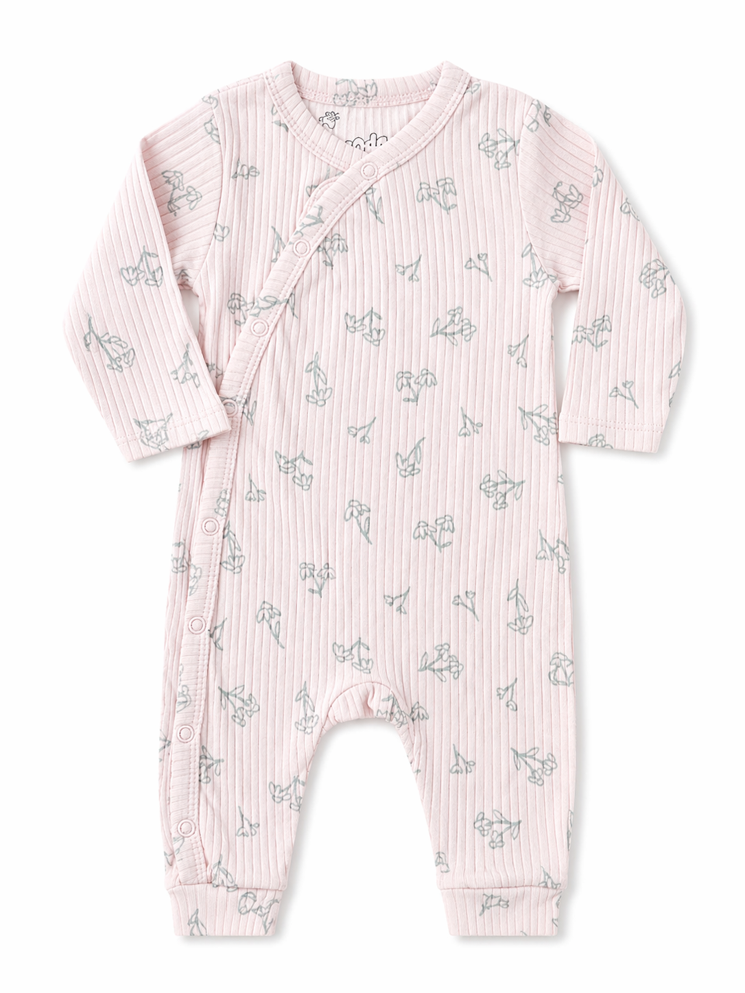 Blush Ribbed Floral Baby Romper – Wrap Style Onesie