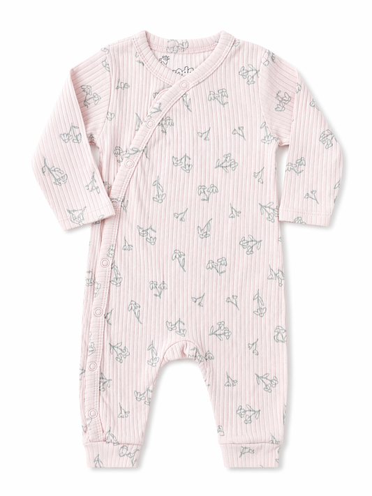 Blush Ribbed Floral Baby Romper – Wrap Style Onesie