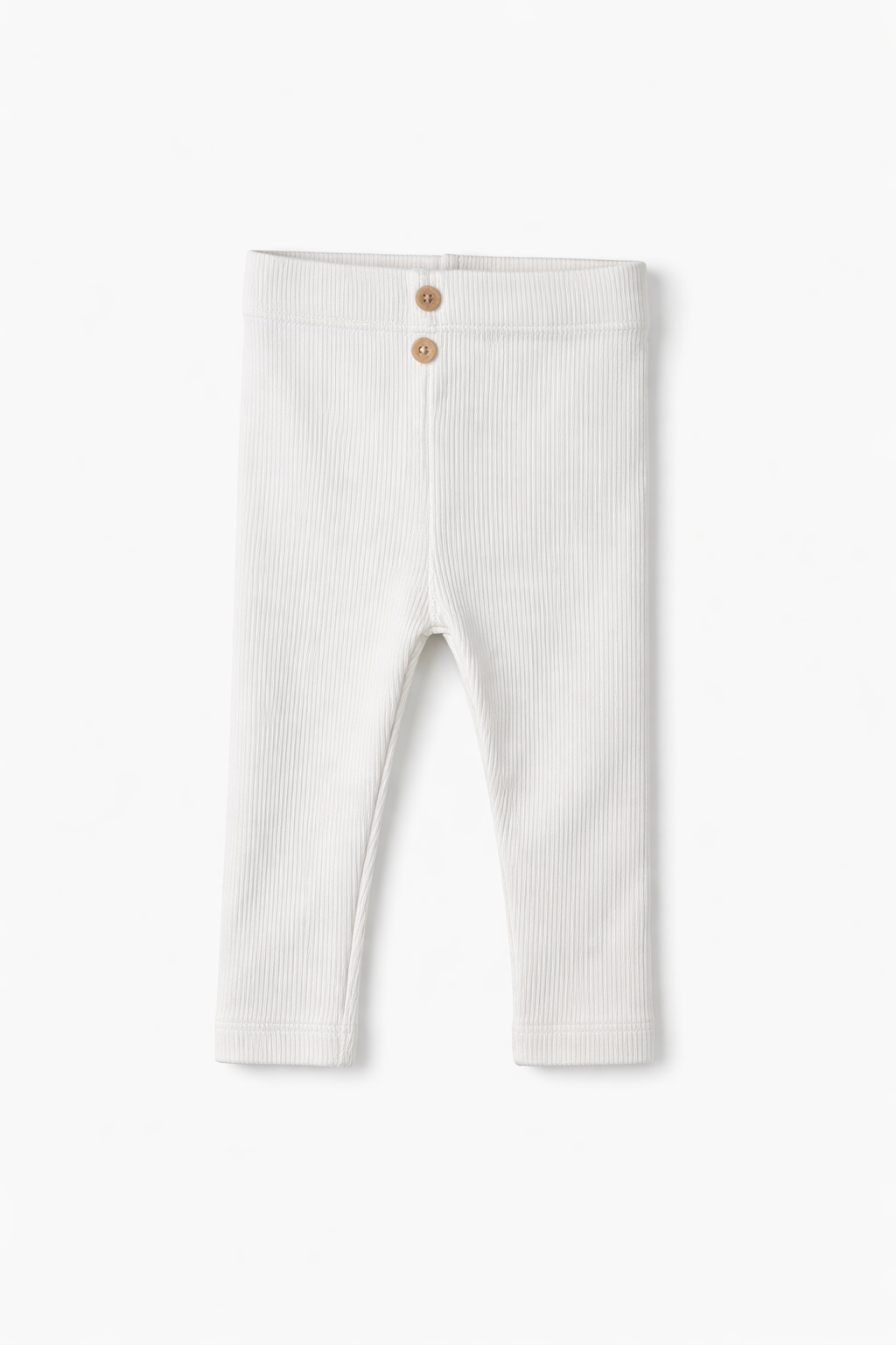 Baby White Ribbed Cotton Leggings – Soft Stretch Button Detail Bottom Wear
