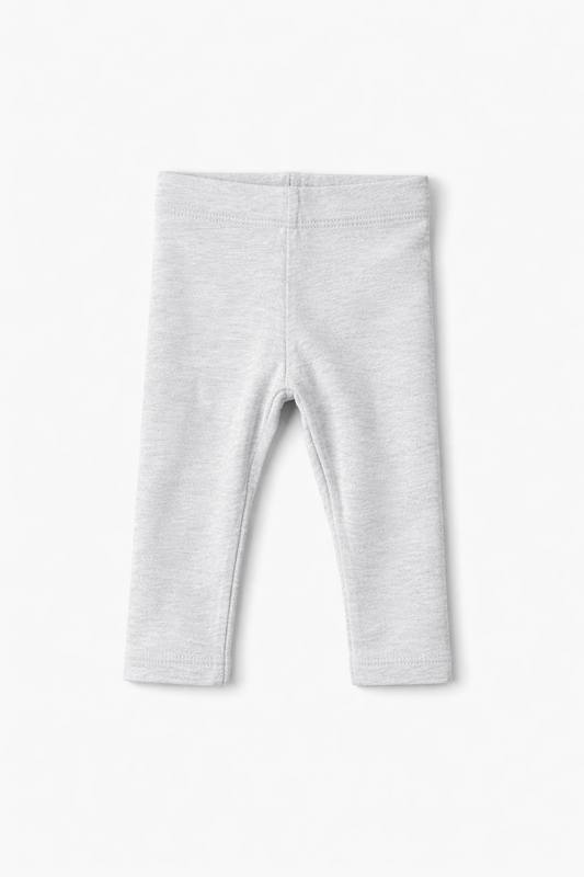 Girls Grey Solid Cotton Leggings – Soft Stretch Everyday Essential