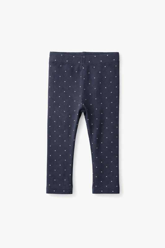 Baby Navy Polka Dot Cotton Leggings – Soft Stretch Printed Bottom Wear