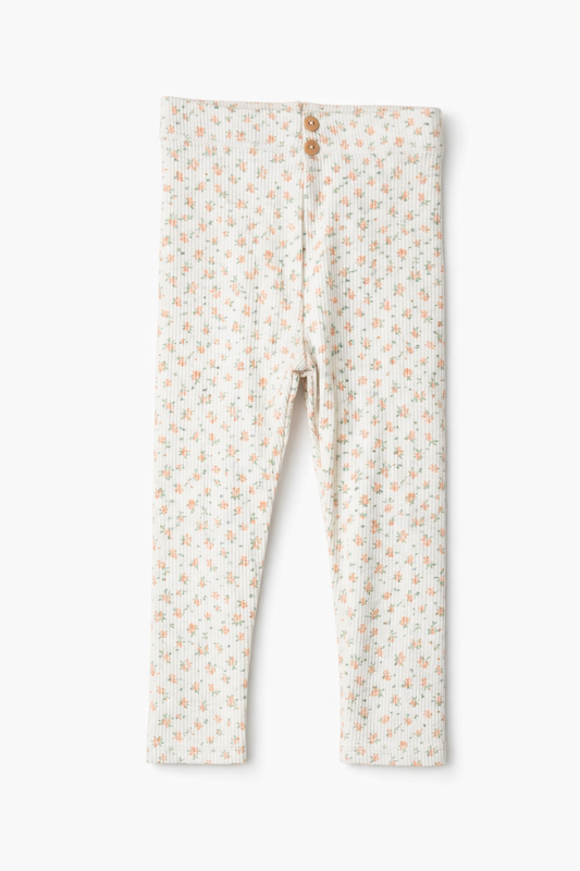 Baby Floral Ribbed Cotton Leggings – Soft Stretch Button Detail Bottom Wear
