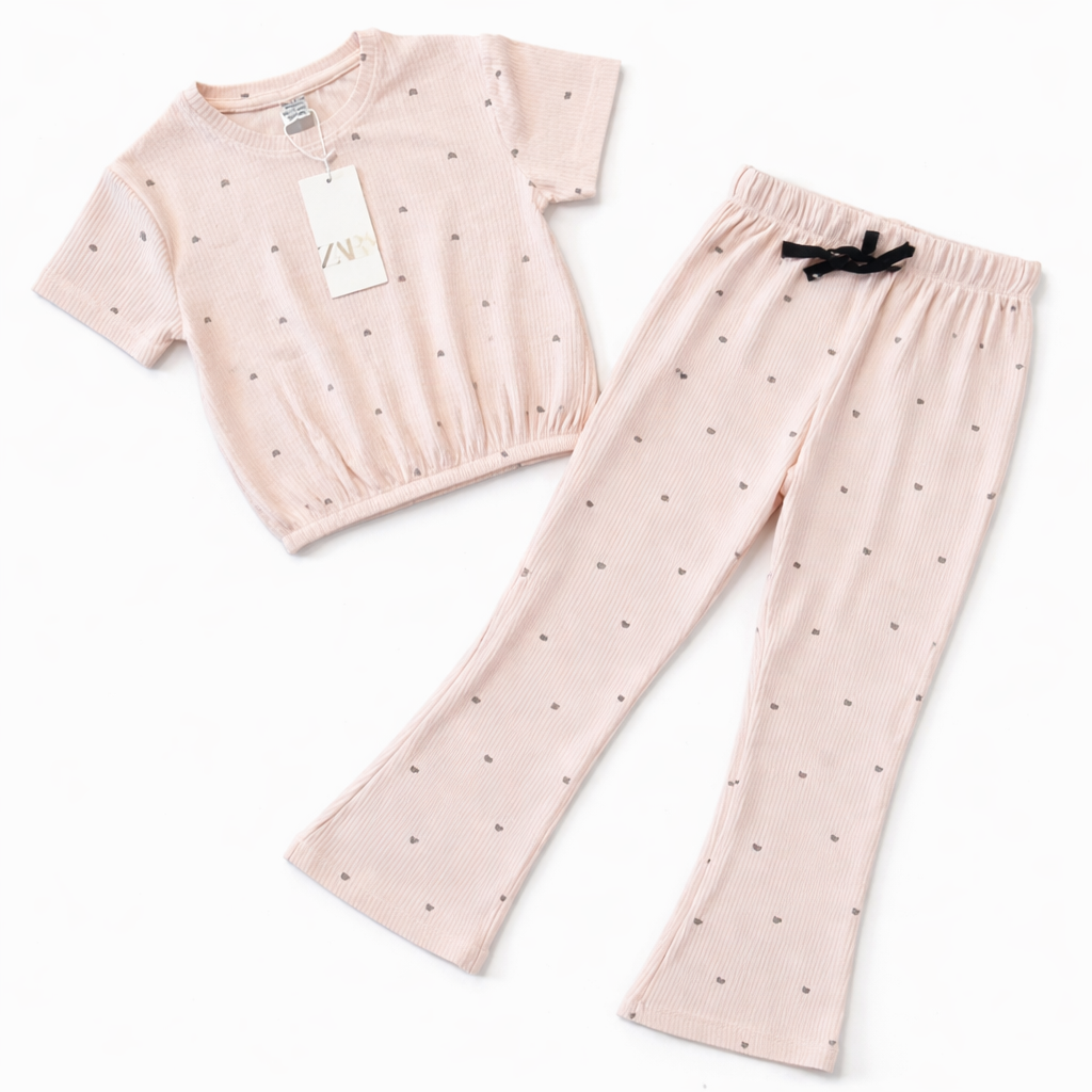 Girls Premium Ribbed Cotton Night Suit Set – 2 Piece Comfort Loungewear