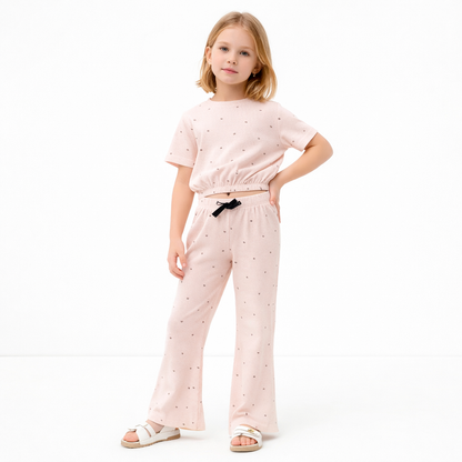 Girls Premium Ribbed Cotton Night Suit Set – 2 Piece Comfort Loungewear